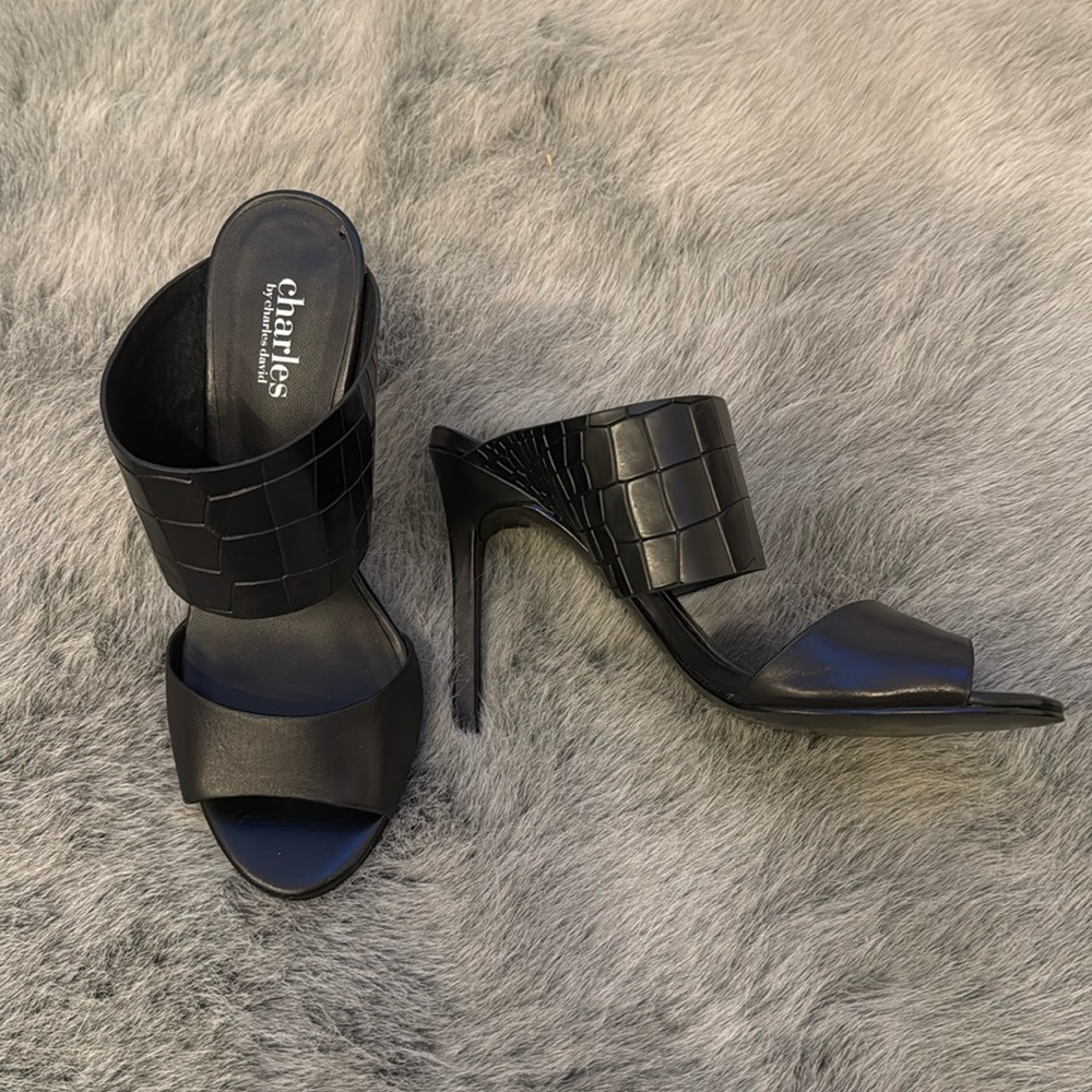 Charles David Black Croc Pattern Mules